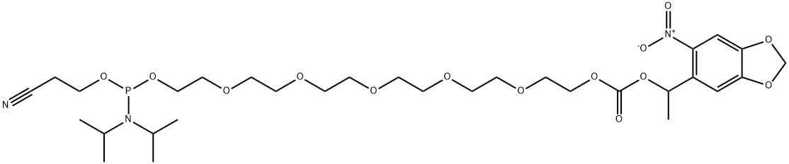 2,5,8,11,14,17,20-Heptaoxa-22-aza-21-phosphatetracosanoic acid, 21-(2-cyanoethoxy)-23-methyl-22-(1-methylethyl)-, 1-(6-nitro-1,3-benzodioxol-5-yl)ethyl ester Structure