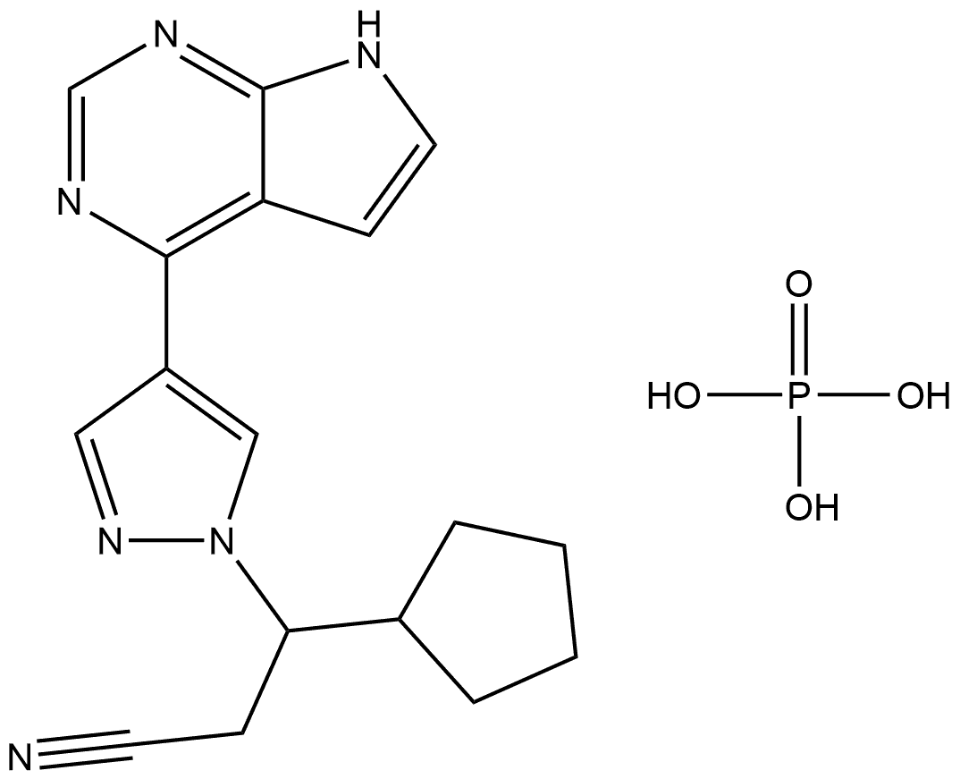 1H-Pyrazole-1-propanenitrile, β-cyclopentyl-4-(7H-pyrrolo[2,3-d]pyrimidin-4-yl)-, phosphate (1:1) 구조식 이미지