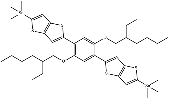 (5,5'-(2,5-bis((2-ethylhexyl)oxy)-1,4-phenylene)bis(thieno[3,2-b]thiophene-5,2-diyl))bis(trimethylstannane) Structure