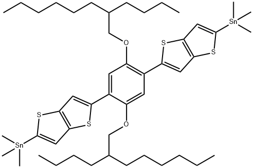 (5,5'-(2,5-bis((2-butyloctyl)oxy)-1,4-phenylene)bis(thieno[3,2-b]thiophene-5,2-diyl))bis(trimethylstannane) Structure