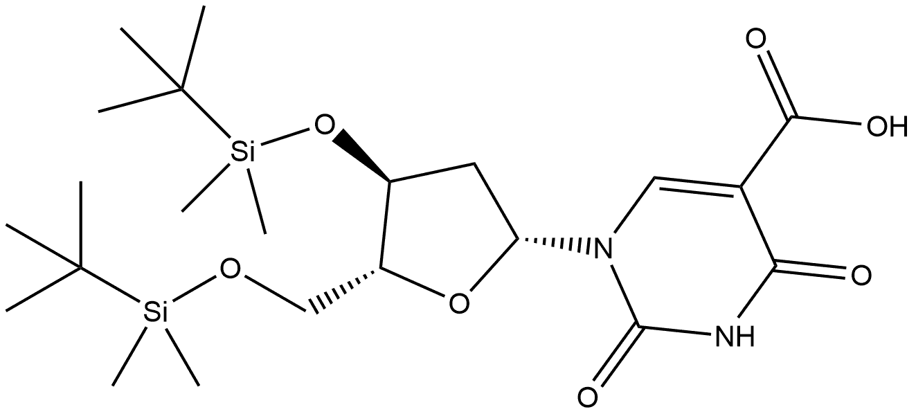 1-[2-Deoxy-3,5-bis-O-[(1,1-dimethylethyl)dimethylsilyl]-β-D-erythro-pentofuranosyl]-1,2,3,4-tetrahydro-2,4-dioxo-5-pyrimidinecarboxylic acid Structure