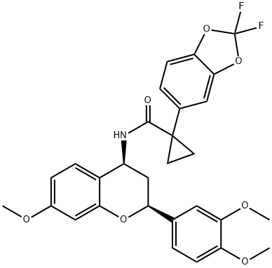 Cyclopropanecarboxamide, 1-(2,2-difluoro-1,3-benzodioxol-5-yl)-N-[(2S,4S)-2-(3,4-dimethoxyphenyl)-3,4-dihydro-7-methoxy-2H-1-benzopyran-4-yl]- Structure