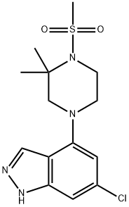 1H-Indazole, 6-chloro-4-[3,3-dimethyl-4-(methylsulfonyl)-1-piperazinyl]- Structure