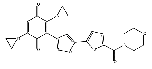 2,5-Cyclohexadiene-1,4-dione, 2,5-di-1-aziridinyl-3-[5-[5-(4-morpholinylcarbonyl)-2-thienyl]-3-isoxazolyl]- Structure