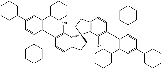 1,1'-Spirobi[1H-indene]-7,7'-diol, 2,2',3,3'-tetrahydro-6,6'-bis(2,4,6-tricyclohexylphenyl)-, (1S)- Structure