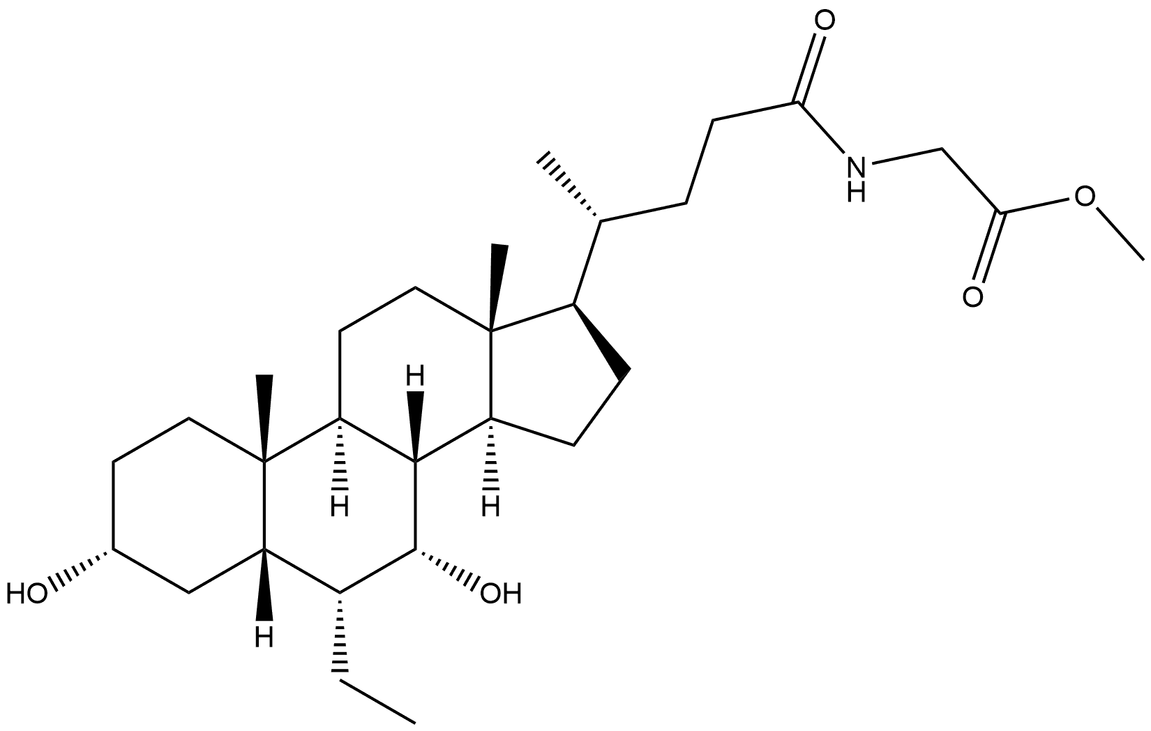 N-[(3α,5β,6α,7α)-6-Ethyl-3,7-dihydroxy-24-oxocholan-24-yl]-glycine Methyl Ester Structure