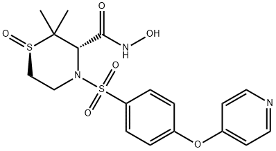 3-Thiomorpholinecarboxamide, N-hydroxy-2,2-dimethyl-4-[[4-(4-pyridinyloxy)phenyl]sulfonyl]-, 1-oxide, (1R,3S)- Structure