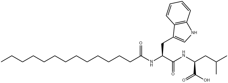 (S)-2-((S)-3-(1H-Indol-3-yl)-2-tetradecanamidopropanamido)-4-methylpentanoic acid Structure