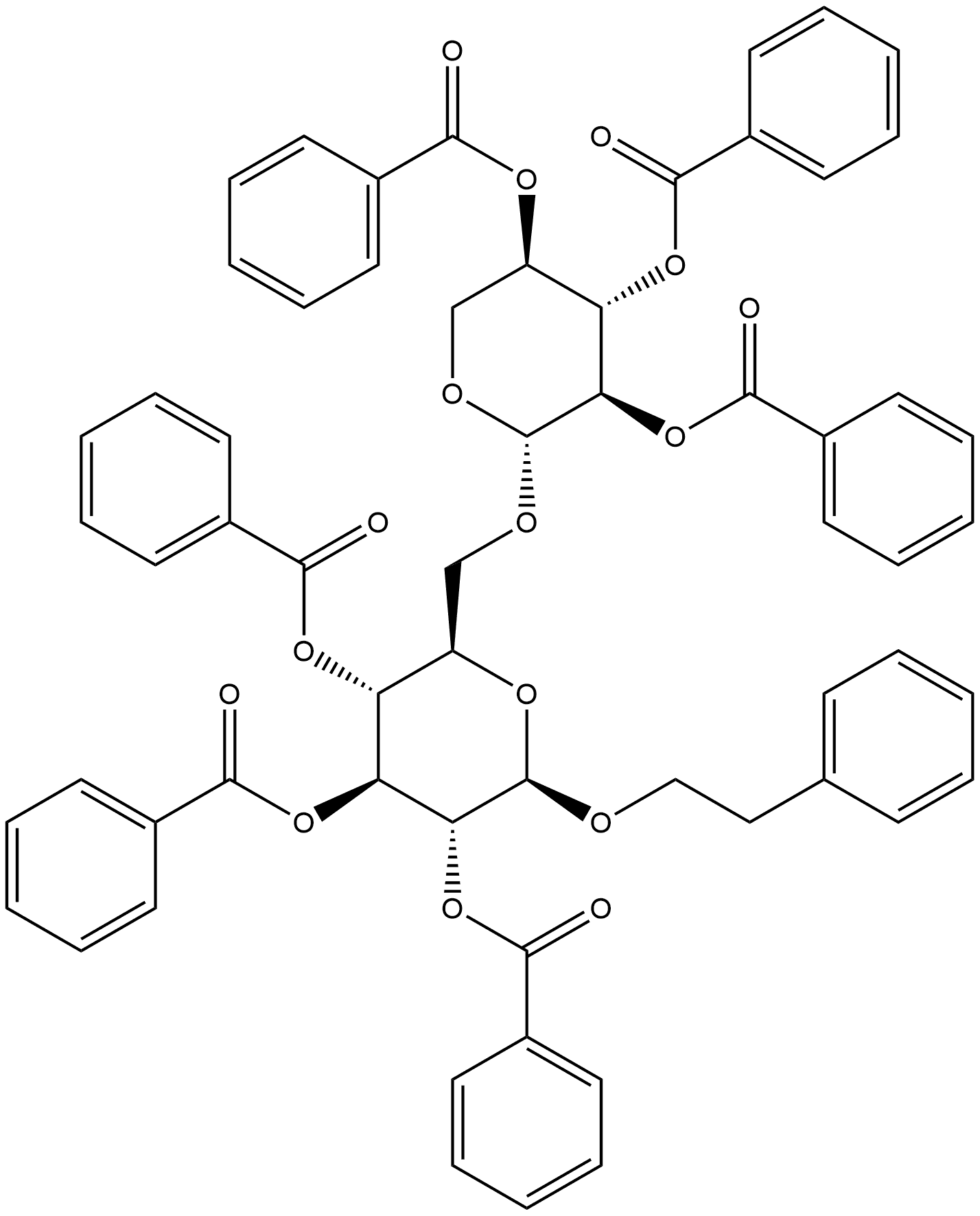 β-D-Glucopyranoside, 2-phenylethyl 6-O-(2,3,4-tri-O-benzoyl-β-D-xylopyranosyl)-, tribenzoate (9CI) Structure