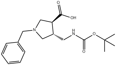 rac-(3R,4S)-1-benzyl-4-({[(tert-butoxy)carbonyl]amino}methyl)pyrrolidine-3-carboxylic acid, trans Structure