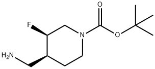 1-Piperidinecarboxylic acid, 4-(aminomethyl)-3-fluoro-, 1,1-dimethylethyl ester, (3R,4S)- Structure