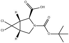 (+/-)-(1S*,2S*,5R*)-3-(tert-butoxycarbonyl)-6,6-dichloro-3-azabicyclo[3.1.0]hexane-2-carboxylic acid Structure