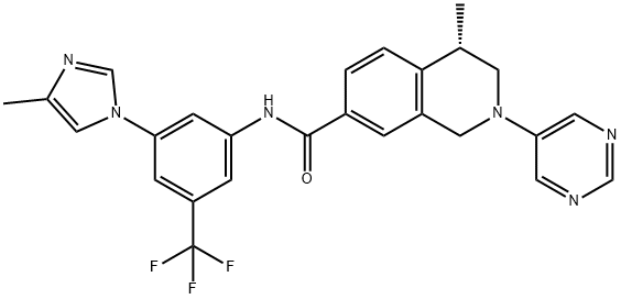 7-Isoquinolinecarboxamide, 1,2,3,4-tetrahydro-4-methyl-N-[3-(4-methyl-1H-imidazol-1-yl)-5-(trifluoromethyl)phenyl]-2-(5-pyrimidinyl)-, (4S)- Structure