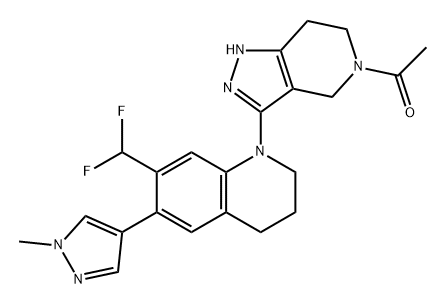 Ethanone, 1-[3-[7-(difluoromethyl)-3,4-dihydro-6-(1-methyl-1H-pyrazol-4-yl)-1(2H)-quinolinyl]-1,4,6,7-tetrahydro-5H-pyrazolo[4,3-c]pyridin-5-yl]- Structure