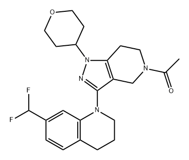 Ethanone, 1-[3-[7-(difluoromethyl)-3,4-dihydro-1(2H)-quinolinyl]-1,4,6,7-tetrahydro-1-(tetrahydro-2H-pyran-4-yl)-5H-pyrazolo[4,3-c]pyridin-5-yl]- Structure