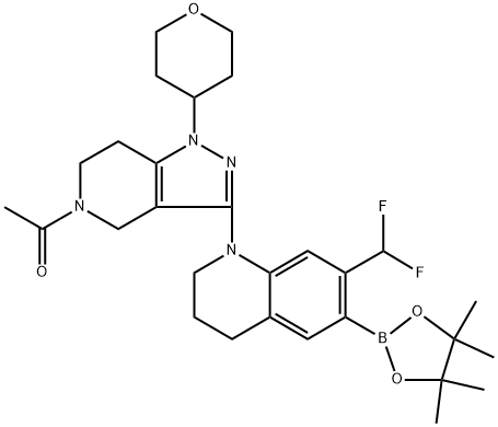 1 -{3-[7-(difluoromethyl)-6-(4,4,5,5-tetramethyl-1,3,2-dioxaborolan-2-yl)-3,4-dihydroquinolin-1 (2H)-yl]-1 -(oxan-4-yl)-1,4,6.7-tetrahydro-5H-pyrazolo[4,3-c]pyridin-5-yl}ethan-1-one Structure