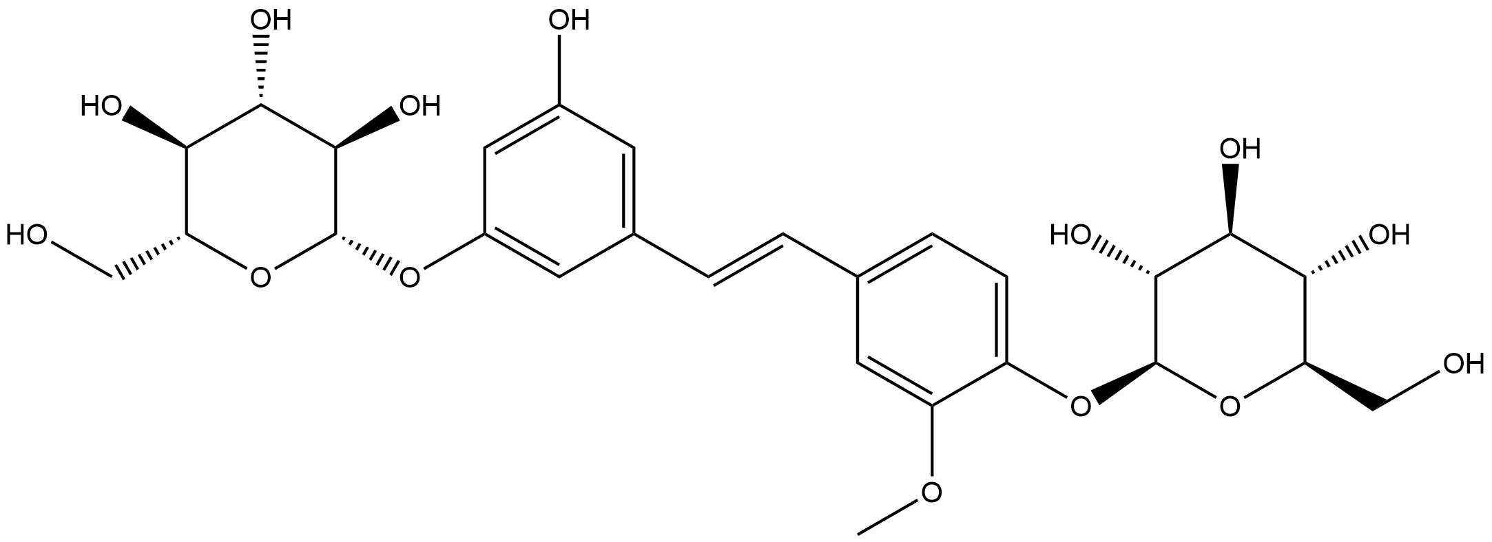 β-D-Glucopyranoside, 4-[(1E)-2-[3-(β-D-glucopyranosyloxy)-5-hydroxyphenyl]ethenyl]-2-methoxyphenyl Structure