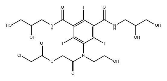 Acetic acid, 2-chloro-, 2-[[3,5-bis[[(2,3-dihydroxypropyl)amino]carbonyl]-2,4,6-triiodophenyl](2-hydroxyethyl)amino]-2-oxoethyl ester Structure