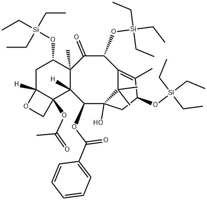 7,11-Methano-5H-cyclodeca[3,4]benz[1,2-b]oxet-5-one, 12b-(acetyloxy)-12-(benzoyloxy)-1,2a,3,4,4a,6,9,10,11,12,12a,12b-dodecahydro-11-hydroxy-4a,8,13,13-tetramethyl-4,6,9-tris[(triethylsilyl)oxy]-, (2aR,4S,4aS,6R,9S,11S,12S,12aR,12bS)- Structure