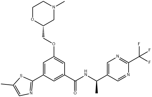 Benzamide, 3-[[(2R)-4-methyl-2-morpholinyl]methoxy]-5-(5-methyl-2-thiazolyl)-N-[(1R)-1-[2-(trifluoromethyl)-5-pyrimidinyl]ethyl]- 구조식 이미지