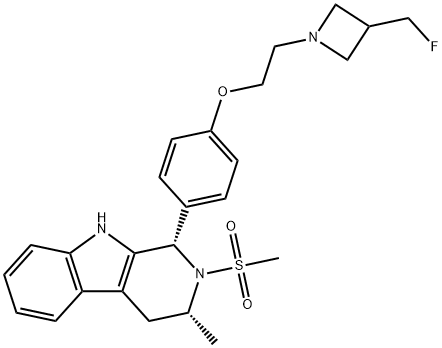 1H-Pyrido[3,4-b]indole, 1-[4-[2-[3-(fluoromethyl)-1-azetidinyl]ethoxy]phenyl]-2,3,4,9-tetrahydro-3-methyl-2-(methylsulfonyl)-, (1S,3R)- Structure