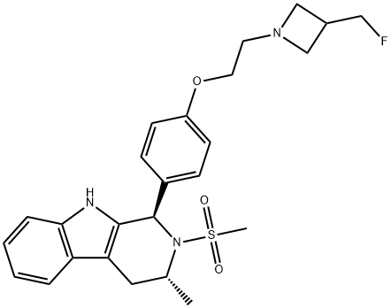 1H-Pyrido[3,4-b]indole, 1-[4-[2-[3-(fluoromethyl)-1-azetidinyl]ethoxy]phenyl]-2,3,4,9-tetrahydro-3-methyl-2-(methylsulfonyl)-, (1R,3R)- 구조식 이미지