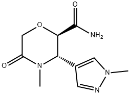 trans-4-methyl-3-(1-methyl-1H-pyrazol-4-yl)-5-oxomorpholine-2-carboxamide Structure