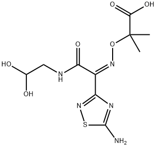 Propanoic acid, 2-[[(Z)-[1-(5-amino-1,2,4-thiadiazol-3-yl)-2-[(2,2-dihydroxyethyl)amino]-2-oxoethylidene]amino]oxy]-2-methyl- Structure