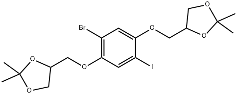 4,4'-(((2-Bromo-5-iodo-1,4-phenylene)bis(oxy))bis(methylene))bis(2,2-dimethyl-1,3-dioxolane) 구조식 이미지