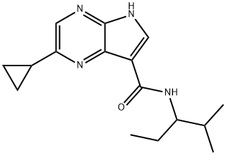 2-Cyclopropyl-N-(2-methylpentan-3-yl)-5H-pyrrolo[2,3-b]pyrazine-7-carboxamide 구조식 이미지