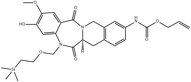 Allyl (S)-(3-hydroxy-2-methoxy-6,14-dioxo-5-((2-(trimethylsilyl)ethoxy)methyl)-5,6,6a,7,12,14-hexahydrobenzo[5,6][1,4]diazepino[1,2-b]isoquinolin-10-yl)carbamate Structure