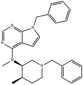 7H-Pyrrolo[2,3-d]pyrimidin-4-amine, N-methyl-N-[(3R,4R)-4-methyl-1-(phenylmethyl)-3-piperidinyl]-7-(phenylmethyl)- Structure