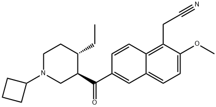 1-Naphthaleneacetonitrile, 6-[[(3R,4S)-1-cyclobutyl-4-ethyl-3-piperidinyl]carbonyl]-2-methoxy- Structure