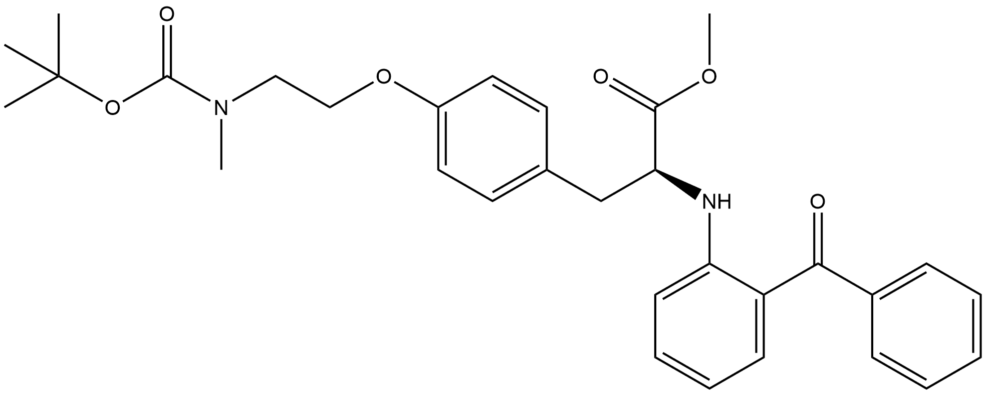 L-Tyrosine, N-(2-benzoylphenyl)-O-[2-[[(1,1-dimethylethoxy)carbonyl]methylamino]ethyl]-, methyl ester Structure