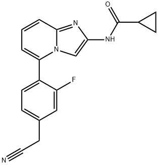 Cyclopropanecarboxamide, N-[5-[4-(cyanomethyl)-2-fluorophenyl]imidazo[1,2-a]pyridin-2-yl]- Structure