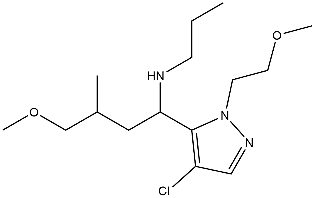 {1-[4-chloro-1-(2-methoxyethyl)-1H-pyrazol-5-yl]-4-methoxy-3-methylbutyl}(propyl)amine Structure