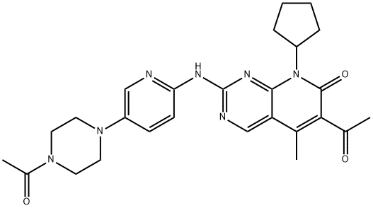 Pyrido[2,3-d]pyrimidin-7(8H)-one, 6-acetyl-2-[[5-(4-acetyl-1-piperazinyl)-2-pyridinyl]amino]-8-cyclopentyl-5-methyl- 구조식 이미지