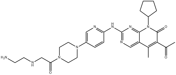 Pyrido[2,3-d]pyrimidin-7(8H)-one, 6-acetyl-2-[[5-[4-[2-[(2-aminoethyl)amino]acetyl]-1-piperazinyl]-2-pyridinyl]amino]-8-cyclopentyl-5-methyl- Structure