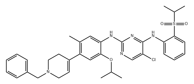 2,4-Pyrimidinediamine, 5-chloro-N4-[2-[(1-methylethyl)sulfonyl]phenyl]-N2-[5-methyl-2-(1-methylethoxy)-4-[1,2,3,6-tetrahydro-1-(phenylmethyl)-4-pyridinyl]phenyl]- Structure