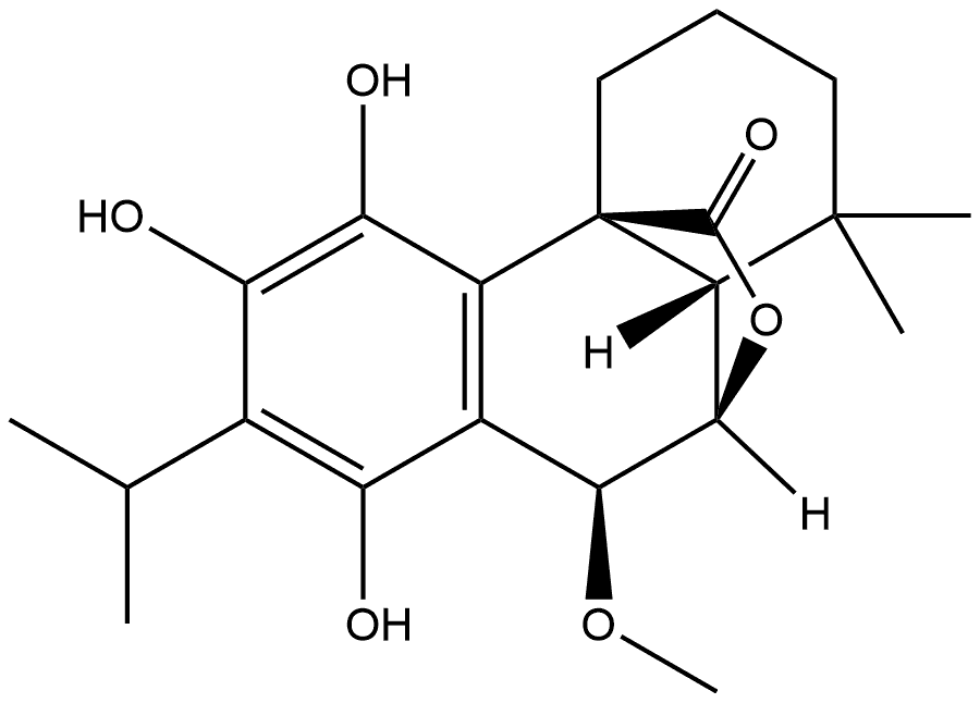 2H-10,4a-(Epoxymethano)phenanthren-12-one, 1,3,4,9,10,10a-hexahydro-5,6,8-trihydroxy-9-methoxy-1,1-dimethyl-7-(1-methylethyl)-, [4aR-(4aα,9β,10α,10aβ)]- (9CI) Structure