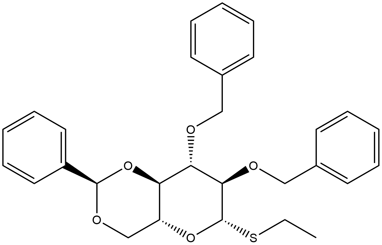 β-D-Glucopyranoside, ethyl 2,3-bis-O-(phenylmethyl)-4,6-O-[(R)-phenylmethylene]-1-thio- 구조식 이미지