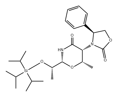 4H-1,3-Oxazin-4-one, tetrahydro-6-methyl-5-[(4S)-2-oxo-4-phenyl-3-oxazolidinyl]-2-[(1S)-1-[[tris(1-methylethyl)silyl]oxy]ethyl]-, (2R,5R,6S)- Structure