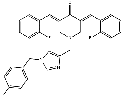 4-Piperidinone, 3,5-bis[(2-fluorophenyl)methylene]-1-[[1-[(4-fluorophenyl)methyl]-1H-1,2,3-triazol-4-yl]methyl]-, (3E,5E)- Structure