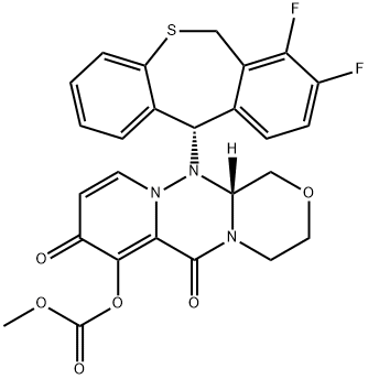 Carbonic acid, (12aR)-12-[(11S)-7,8-difluoro-6,11-dihydrodibenzo[b,e]thiepin-11-yl]-3,4,6,8,12,12a-hexahydro-6,8-dioxo-1H-[1,4]oxazino[3,4-c]pyrido[2,1-f][1,2,4]triazin-7-yl methyl ester Structure