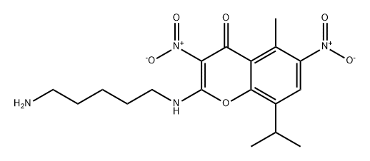 4H-1-Benzopyran-4-one, 2-[(5-aminopentyl)amino]-5-methyl-8-(1-methylethyl)-3,6-dinitro- Structure