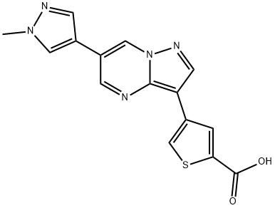 2-Thiophenecarboxylic acid, 4-[6-(1-methyl-1H-pyrazol-4-yl)pyrazolo[1,5-a]pyrimidin-3-yl]- Structure