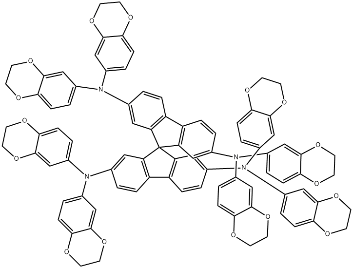 9,9'-Spirobi[9H-fluorene]-2,2',7,7'-tetramine, N2,N2,N7,N7,N2',N2',N7',N7'-octakis(2,3-dihydro-1,4-benzodioxin-6-yl)- 구조식 이미지