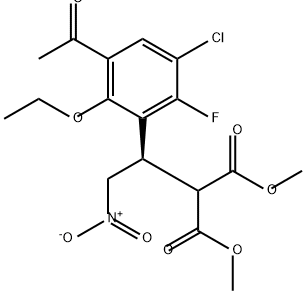 Propanedioic acid, 2-[(1R)-1-(3-acetyl-5-chloro-2-ethoxy-6-fluorophenyl)-2-nitroethyl]-, 1,3-dimethyl ester Structure