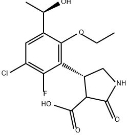 3-Pyrrolidinecarboxylic acid, 4-[3-chloro-6-ethoxy-2-fluoro-5-[(1R)-1-hydroxyethyl]phenyl]-2-oxo-, (4R)- Structure