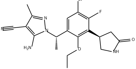 1H-Pyrazole-4-carbonitrile, 5-amino-1-[(1S)-1-[5-chloro-2-ethoxy-4-fluoro-3-[(3R)-5-oxo-3-pyrrolidinyl]phenyl]ethyl]-3-methyl- Structure